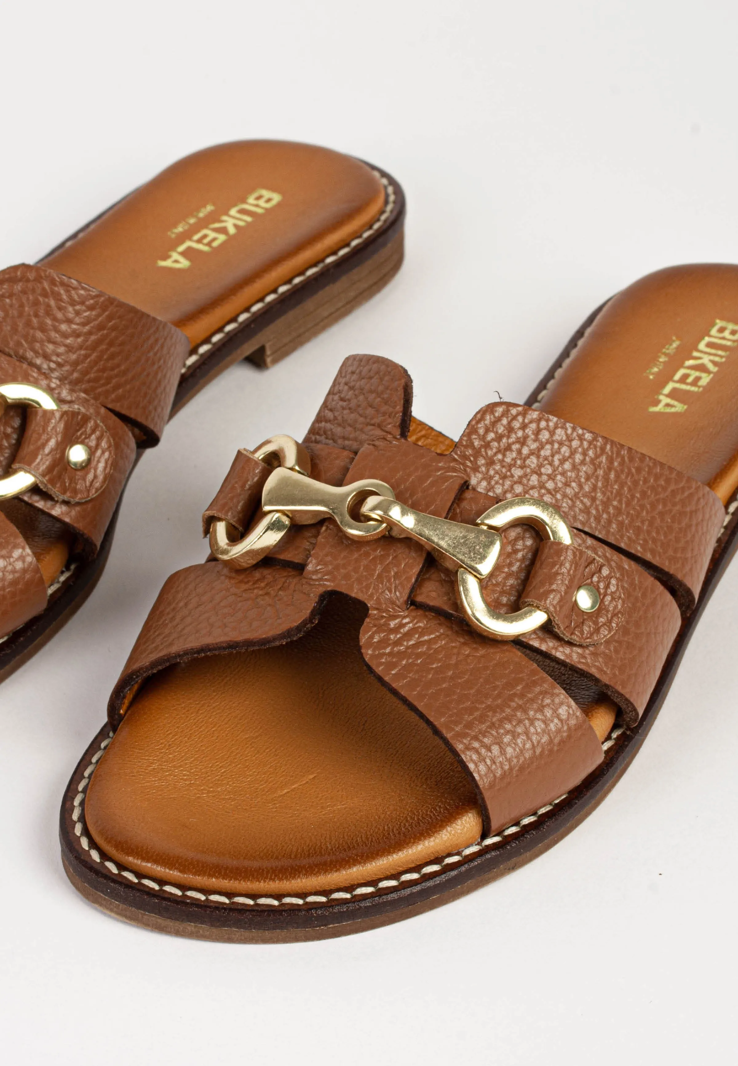 Holly Cognac Leather Slides