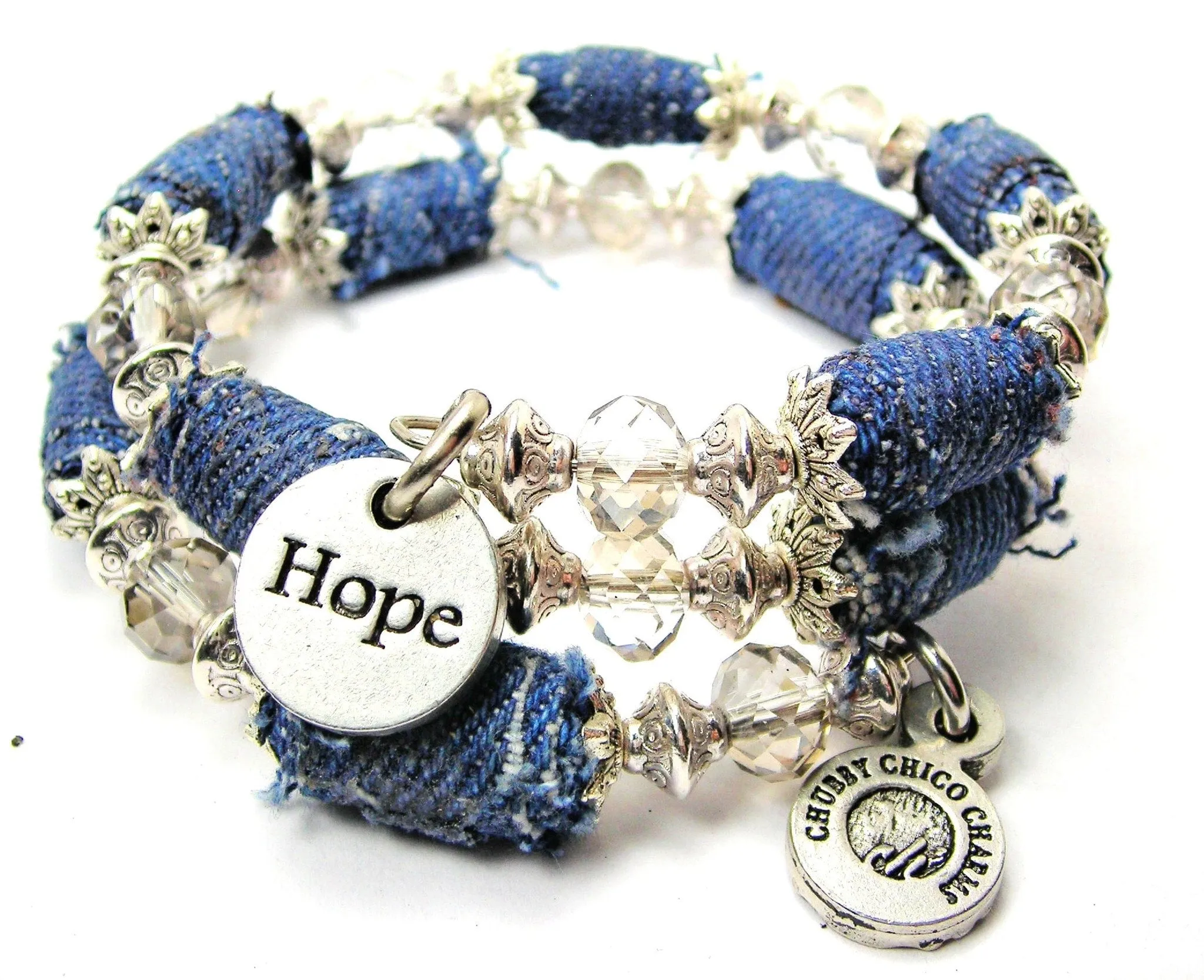 Hope Circle Blue Jean Beaded Wrap Bracelet