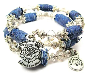 If Daughters Were Flowers I'd Pick You First Blue Jean Beaded Wrap Bracelet