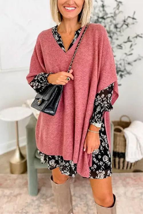 iForgirls V Neck Loose Fit Solid Poncho Sweater