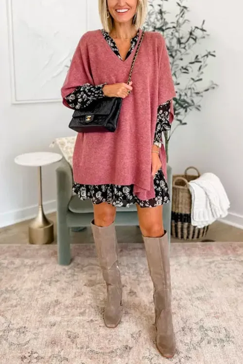 iForgirls V Neck Loose Fit Solid Poncho Sweater