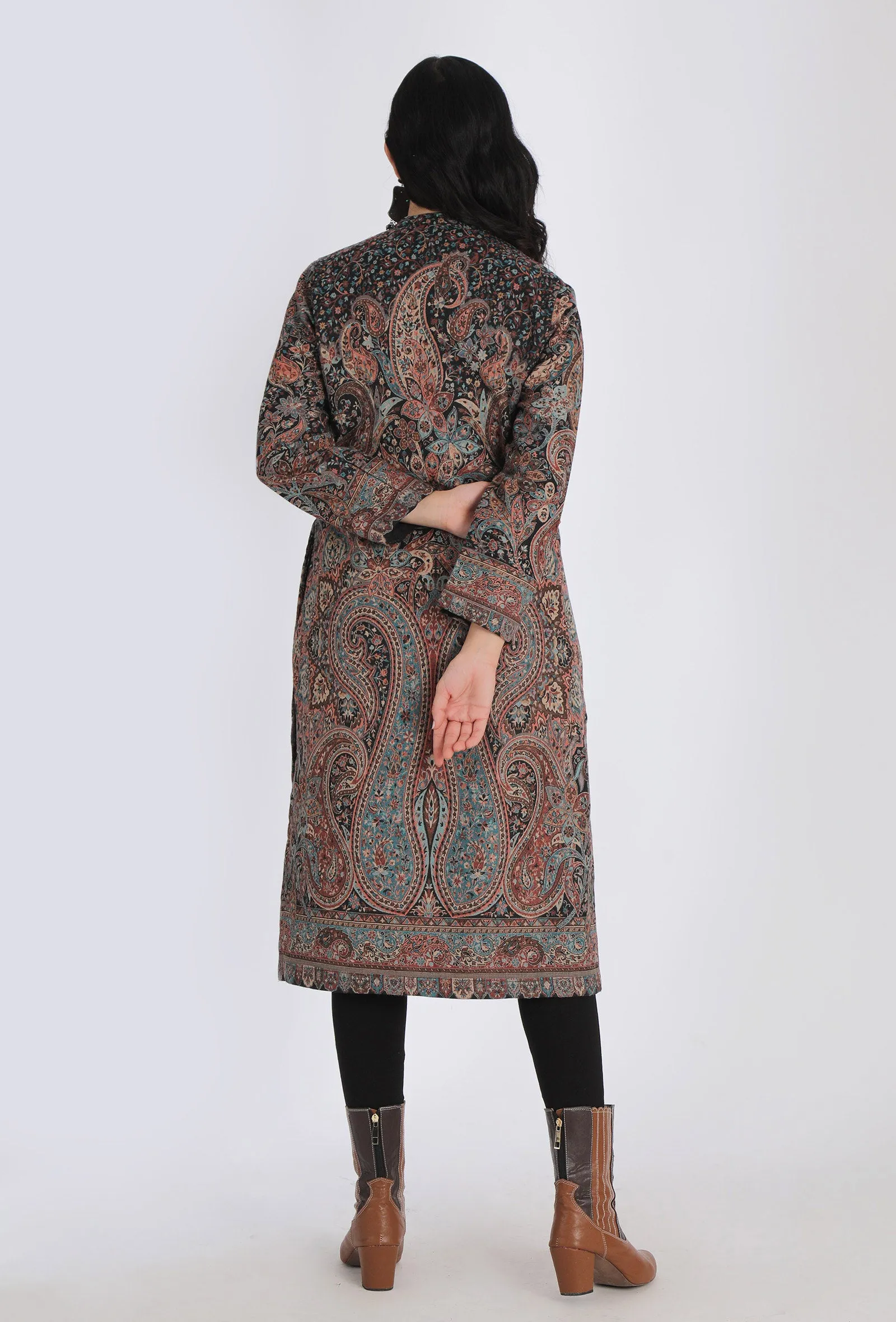 Iksha mud brown Kani Jamavar Long Coat Outer Jacket