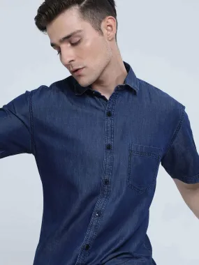 Indigo Denim Single Pocket Half Sleeve Shirt