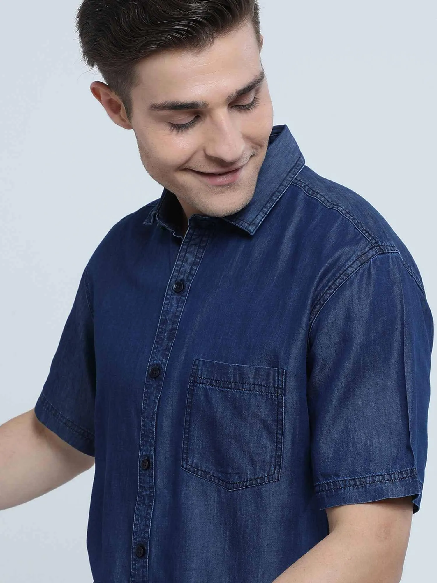 Indigo Denim Single Pocket Half Sleeve Shirt