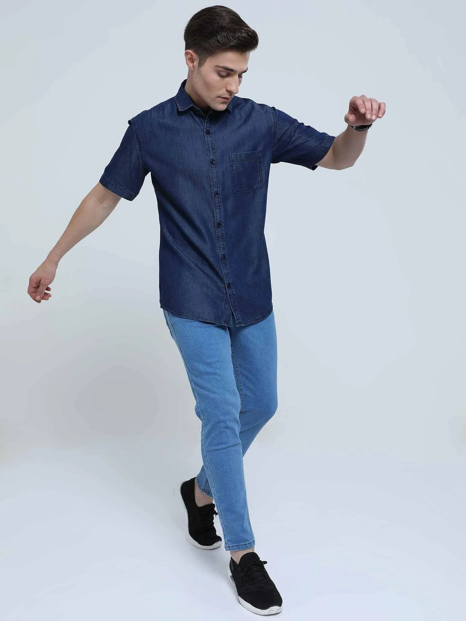 Indigo Denim Single Pocket Half Sleeve Shirt