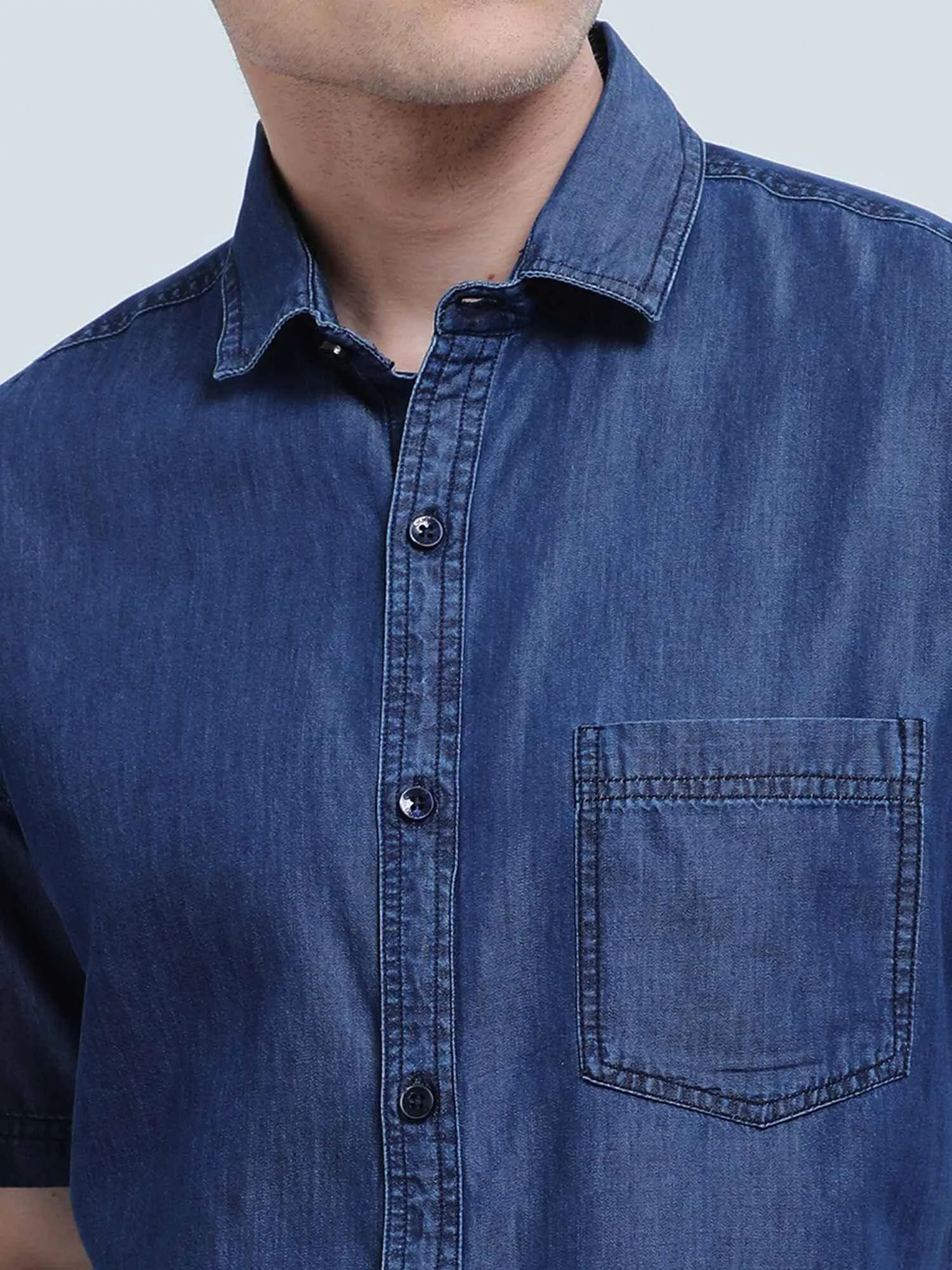 Indigo Denim Single Pocket Half Sleeve Shirt