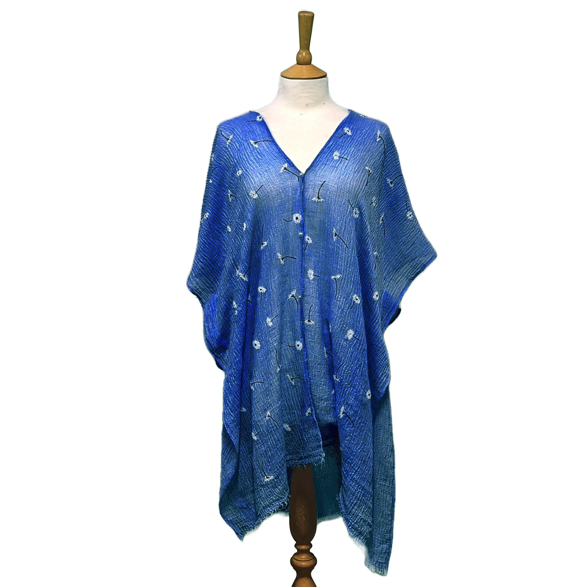 Jacket Style Poncho - Navy Flower