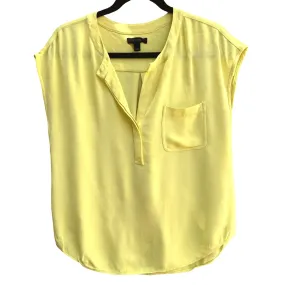 J.Crew Womens Yellow Cap Sleeve Silk Split Round V Neck Lightweight Pocket Blouse