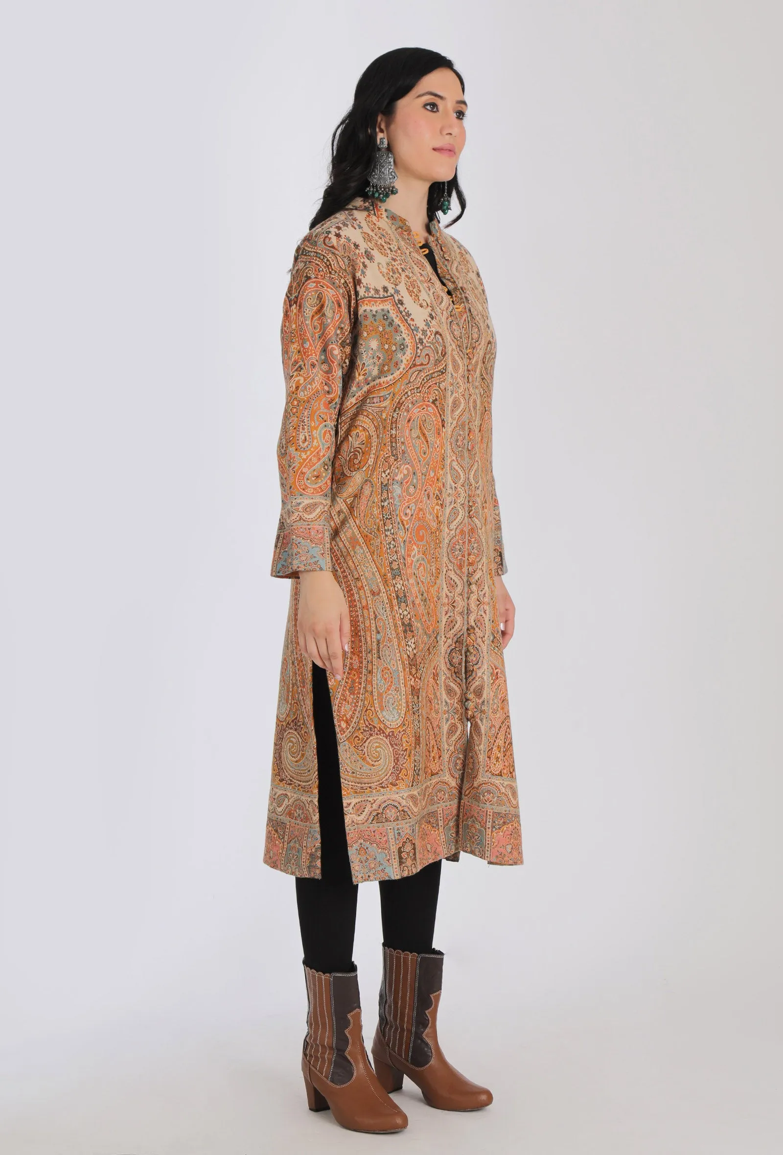 Kashifa Ecru Kani Jamavar Long Coat Outer Jacket