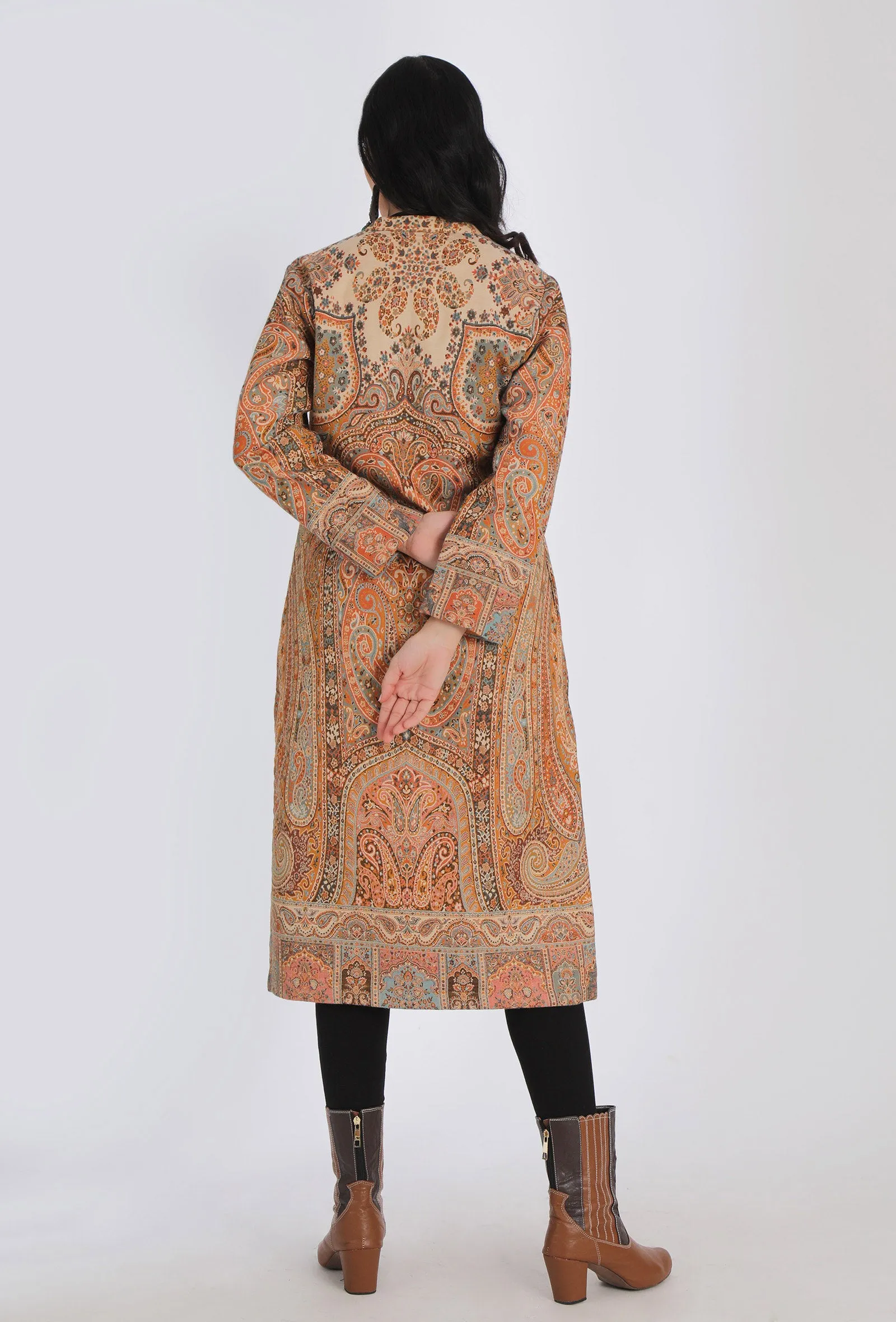 Kashifa Ecru Kani Jamavar Long Coat Outer Jacket