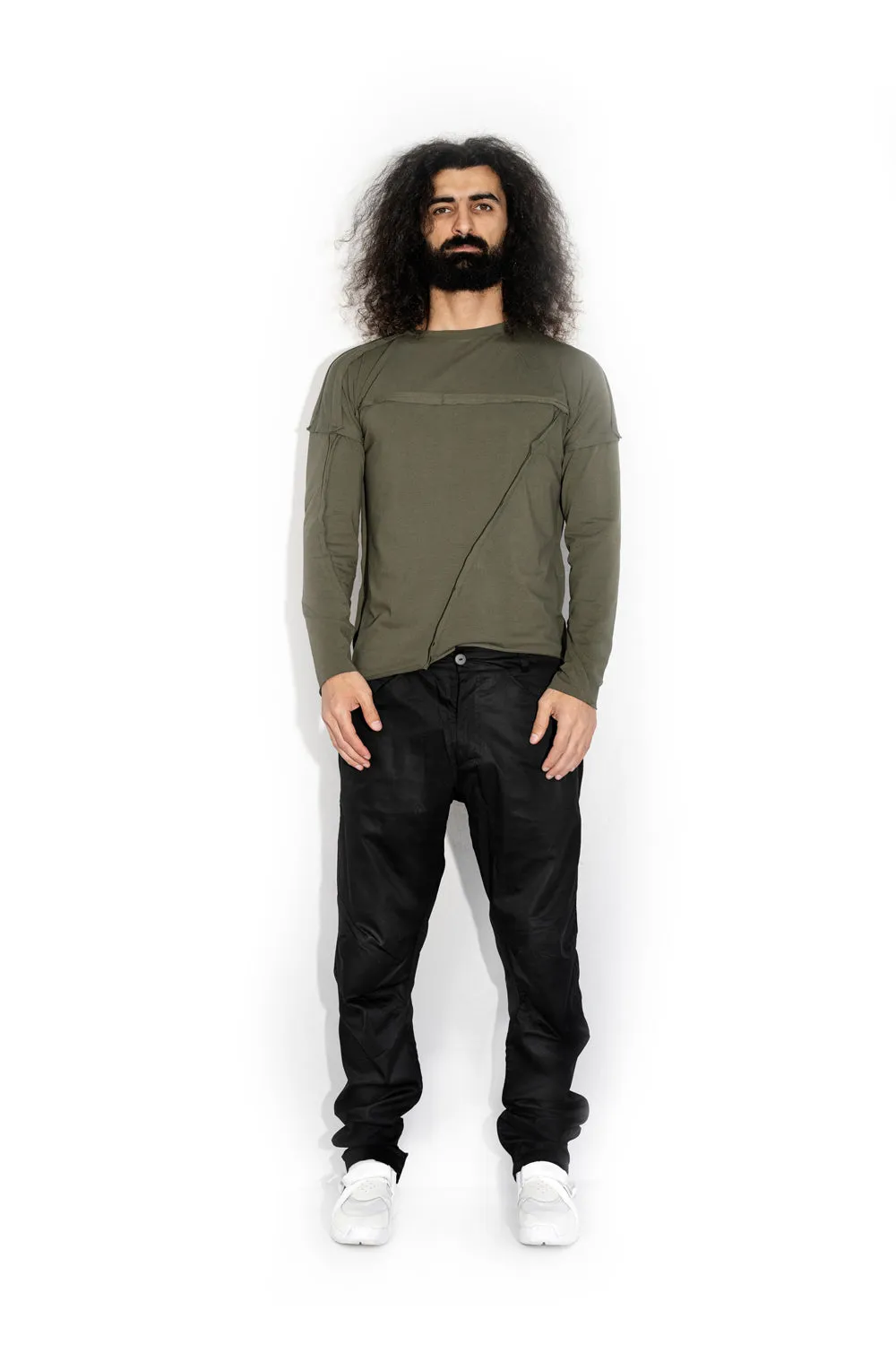 Khaki Stitch Accent Long Sleeve T-shirt