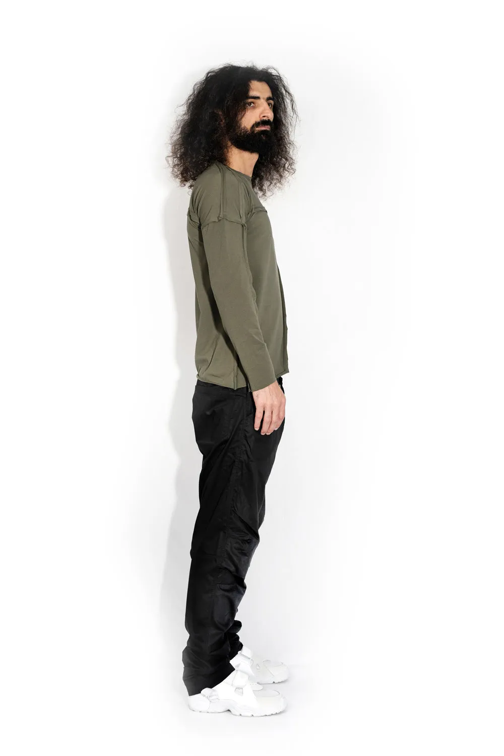 Khaki Stitch Accent Long Sleeve T-shirt