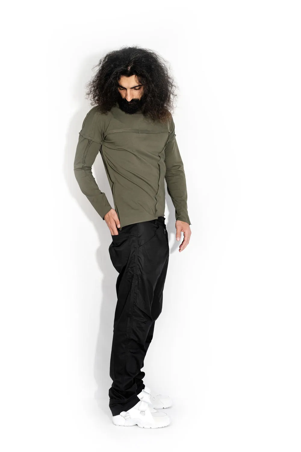 Khaki Stitch Accent Long Sleeve T-shirt