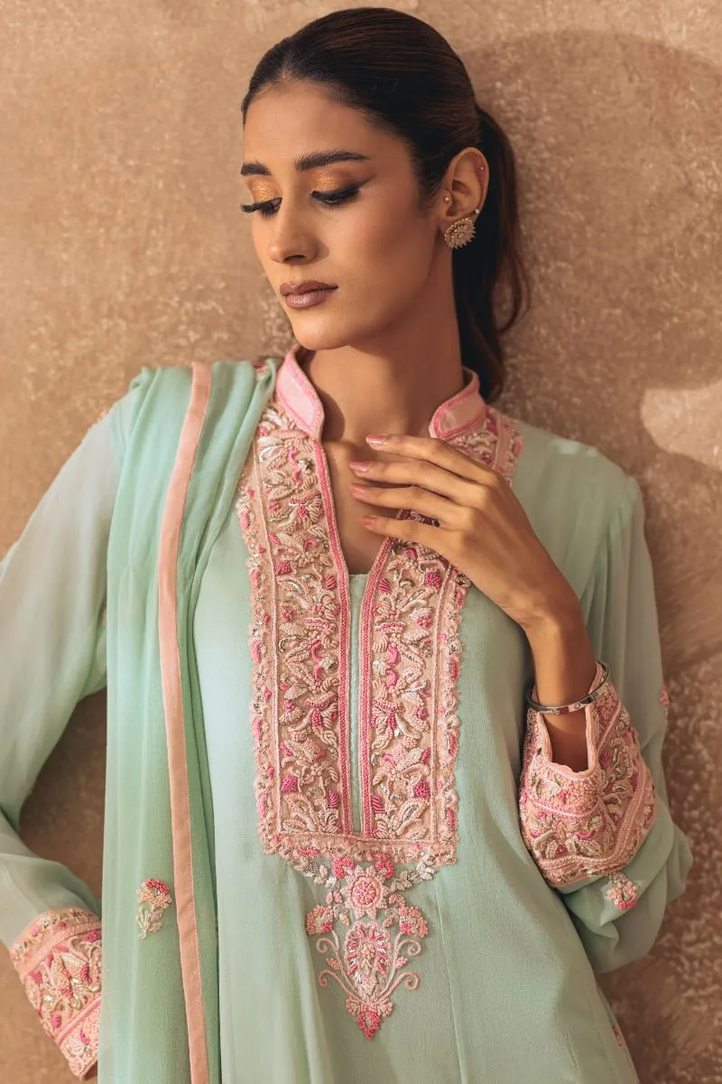 Khayal by Shaista Hasan - Minted Rose - Pure Georgette - 3 Piece