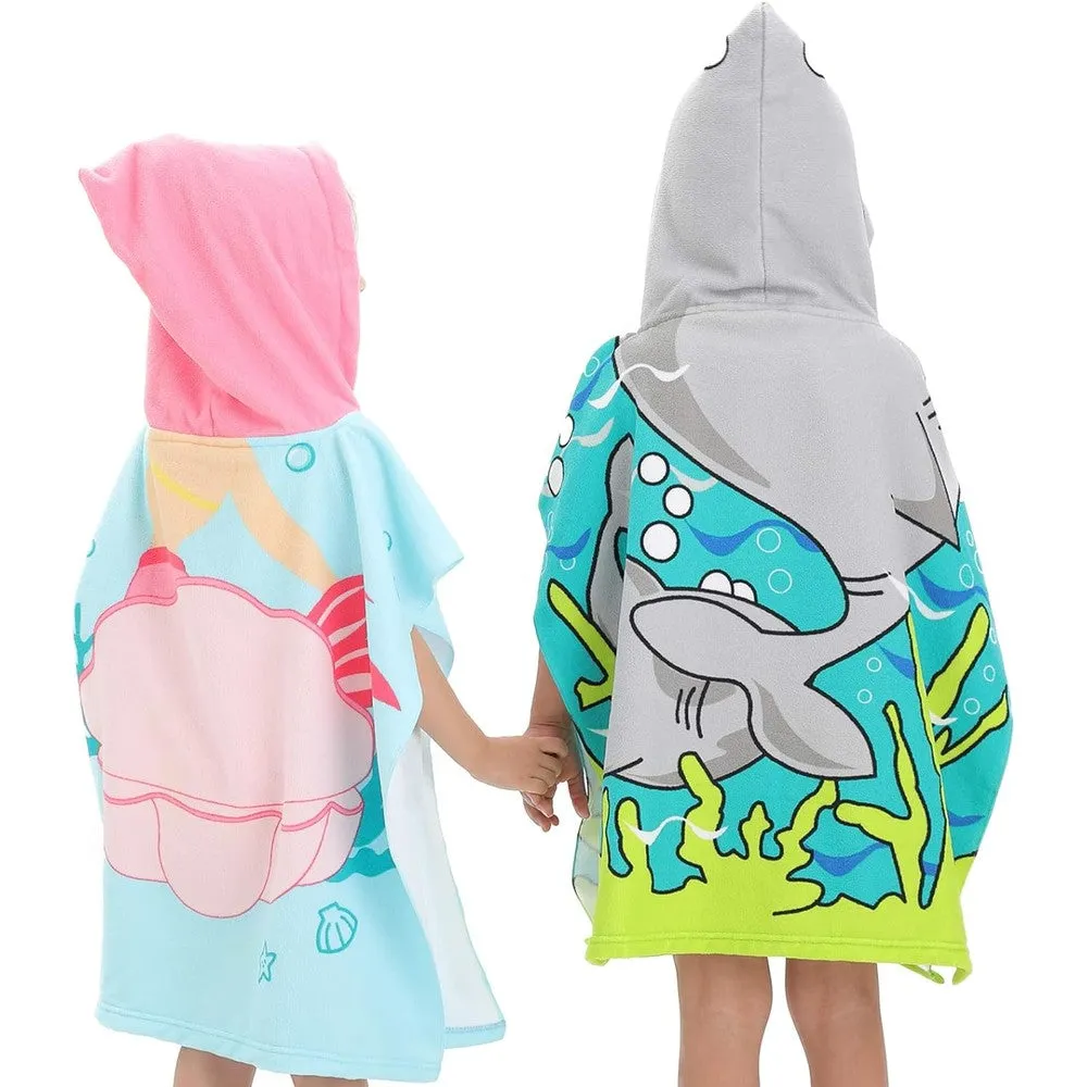 Kids Hooded Soft Microfiber Poncho Towel