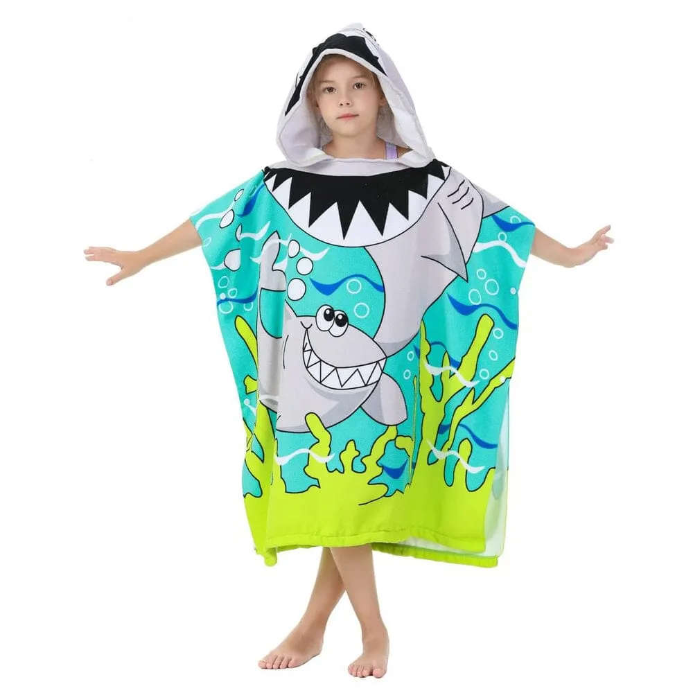 Kids Hooded Soft Microfiber Poncho Towel