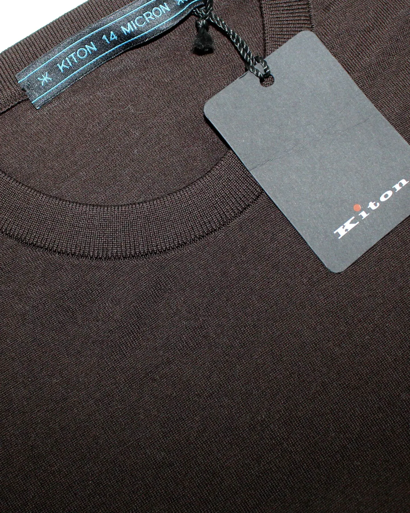 Kiton Sweater Dark Brown 14 Micron Wool Crewneck 50 / M SALE