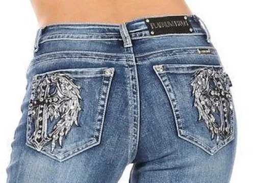 Ladies Rhinestone Pants with Cross on back Pocket 4046 BP