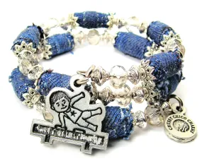 Little Gymnastics Boy Blue Jean Beaded Wrap Bracelet