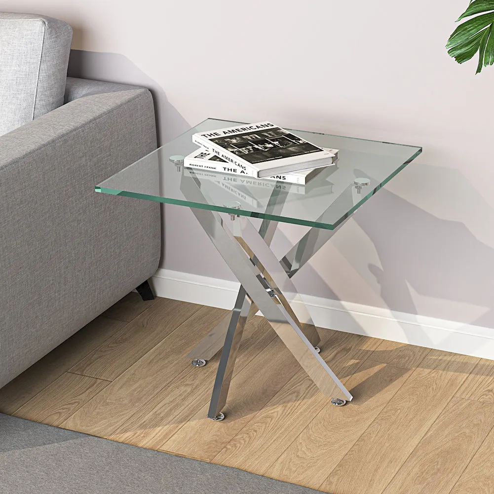 Living Room Coffee Table Glass Top End Table Modern Metal Frame Console Table