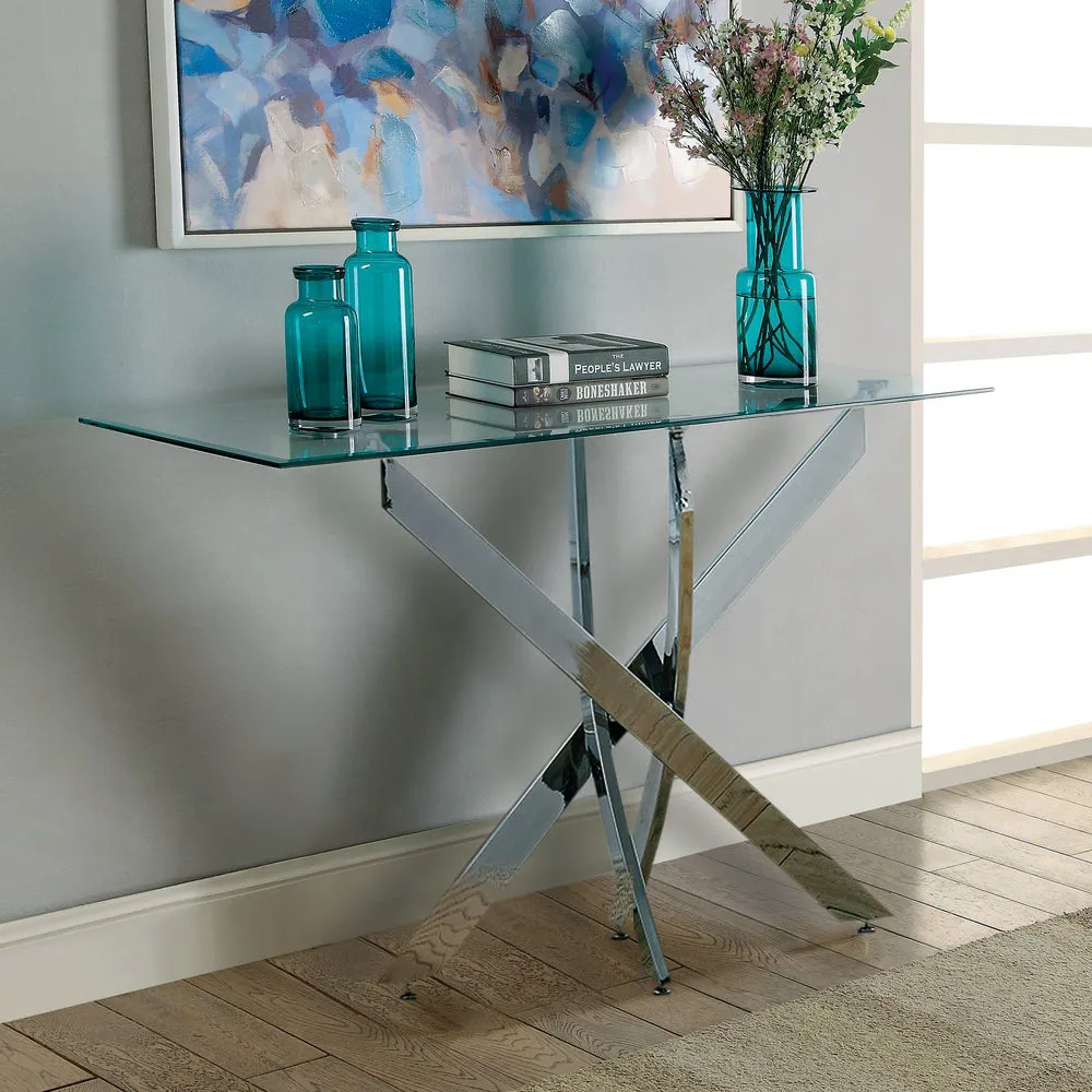 Living Room Coffee Table Glass Top End Table Modern Metal Frame Console Table