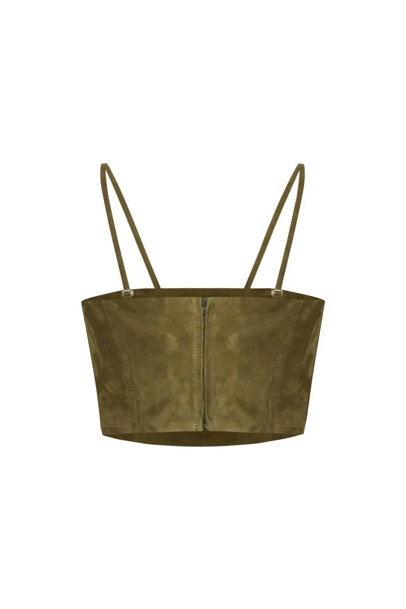 Livy Metis Suede Leather Bra - Khaki