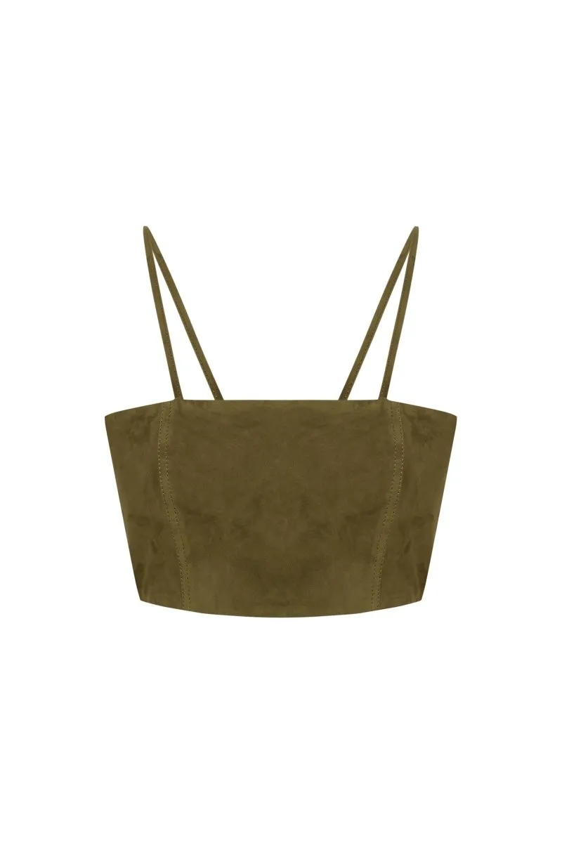 Livy Metis Suede Leather Bra - Khaki