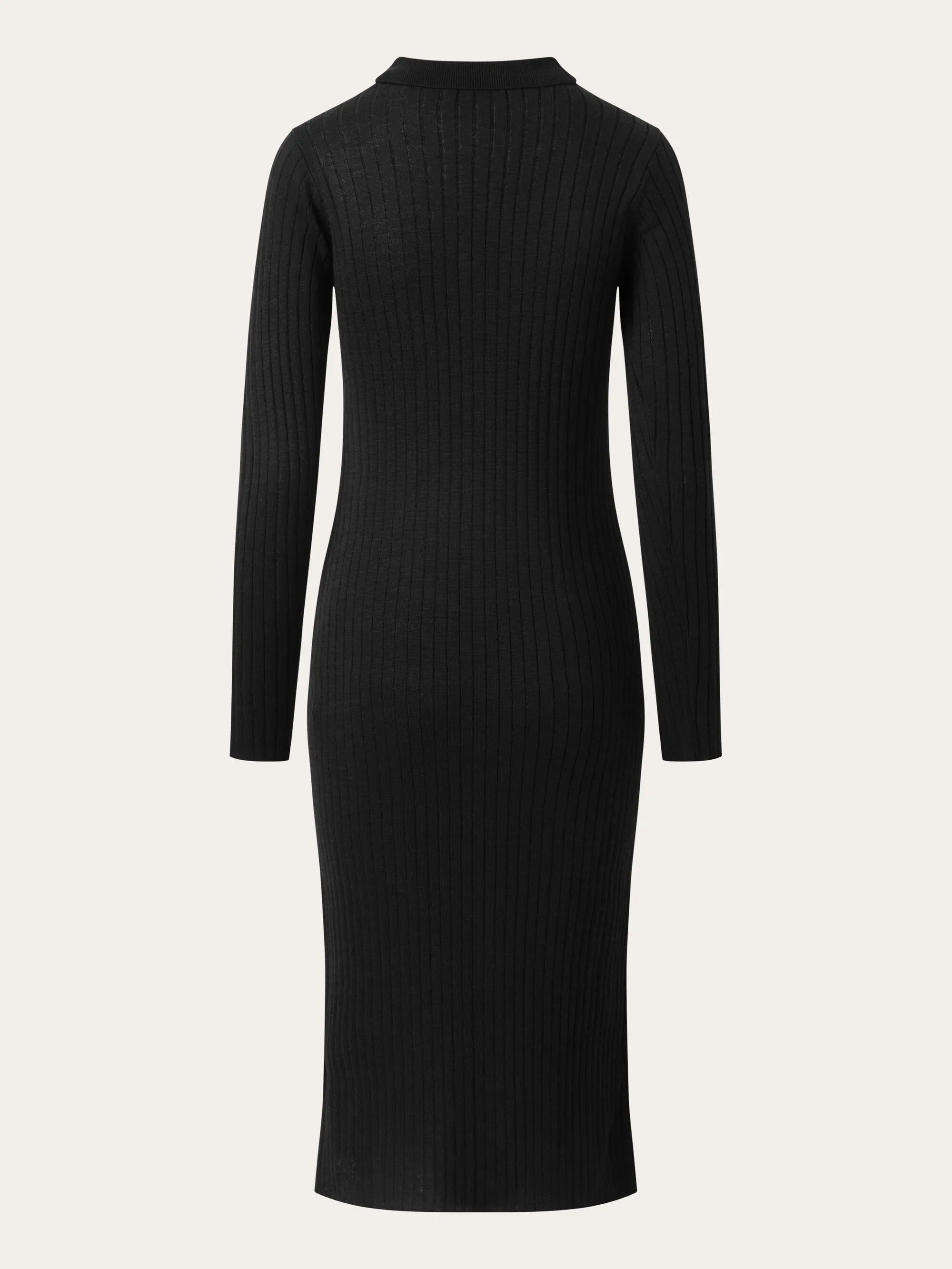 Long sleeved polo rib dress - Tencel™ - Black Jet