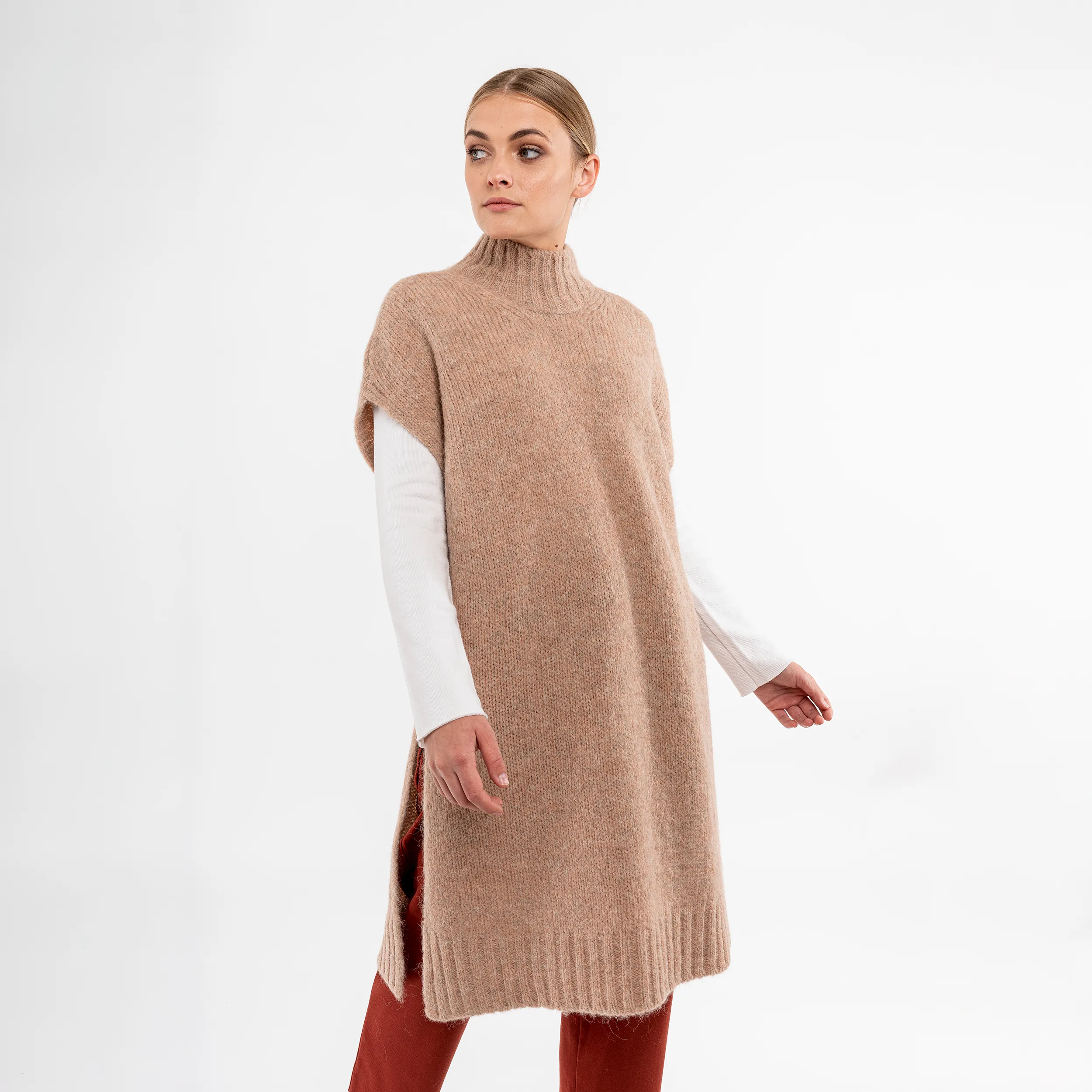 Long Turtle-Neck Baby Alpaca Poncho