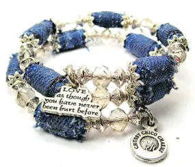 Love As Though You Have Never Been Hurt Before Blue Jean Beaded Wrap Bracelet