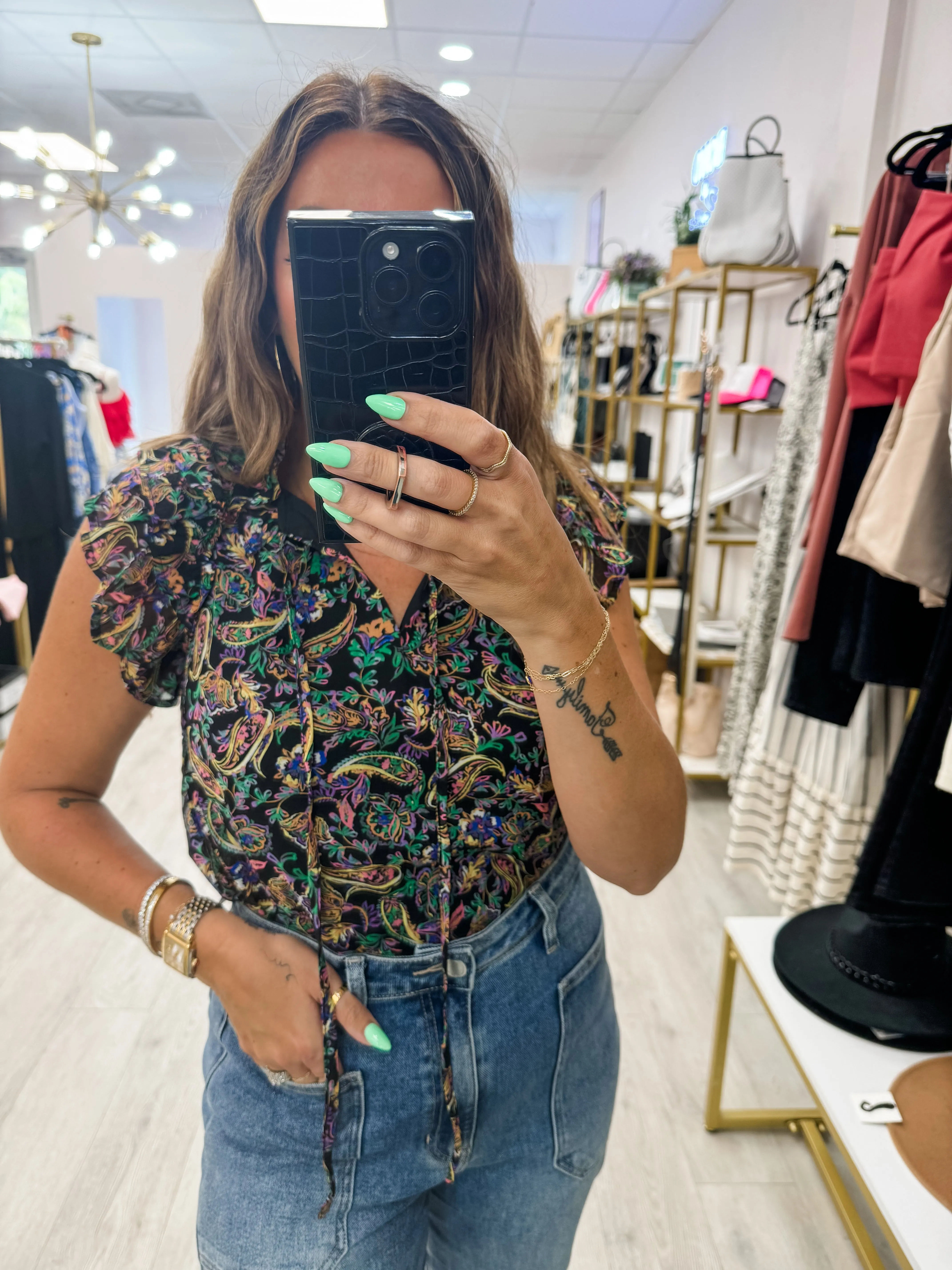 M- Black Multi Floral Top