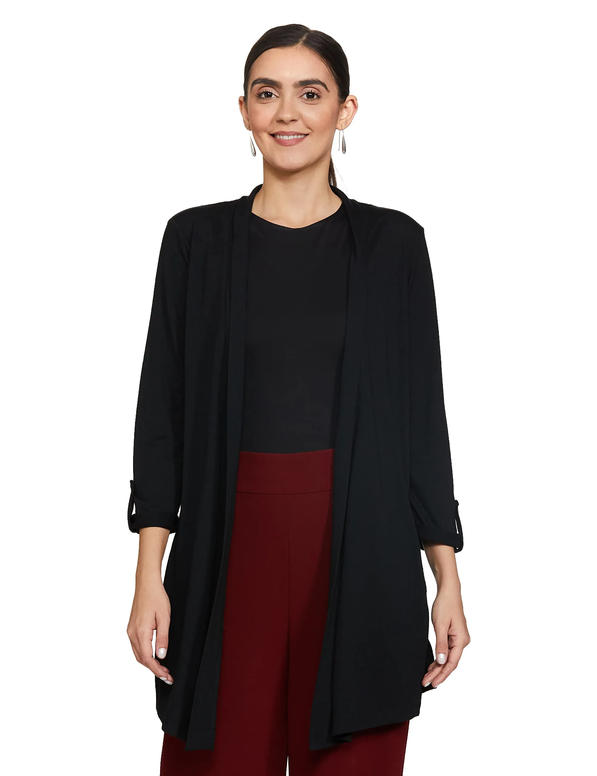 Max Women's Polyester Blend Round neck Shrug Sweater (SHRUG2501_Black_XS)