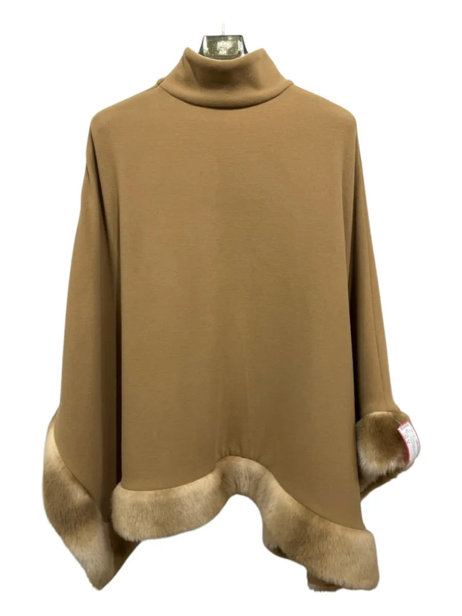 MCM Size M Tan Polyester & Viscose Fur Trim Poncho Sweater