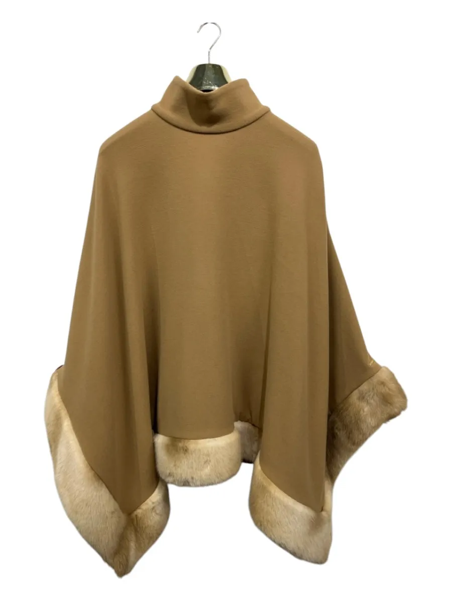 MCM Size M Tan Polyester & Viscose Fur Trim Poncho Sweater