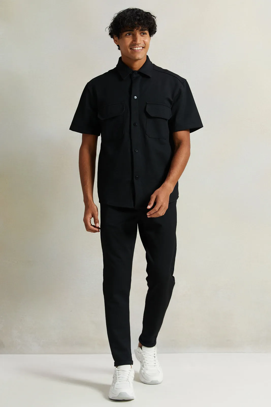 Men Black Boxy Fit Overshirt