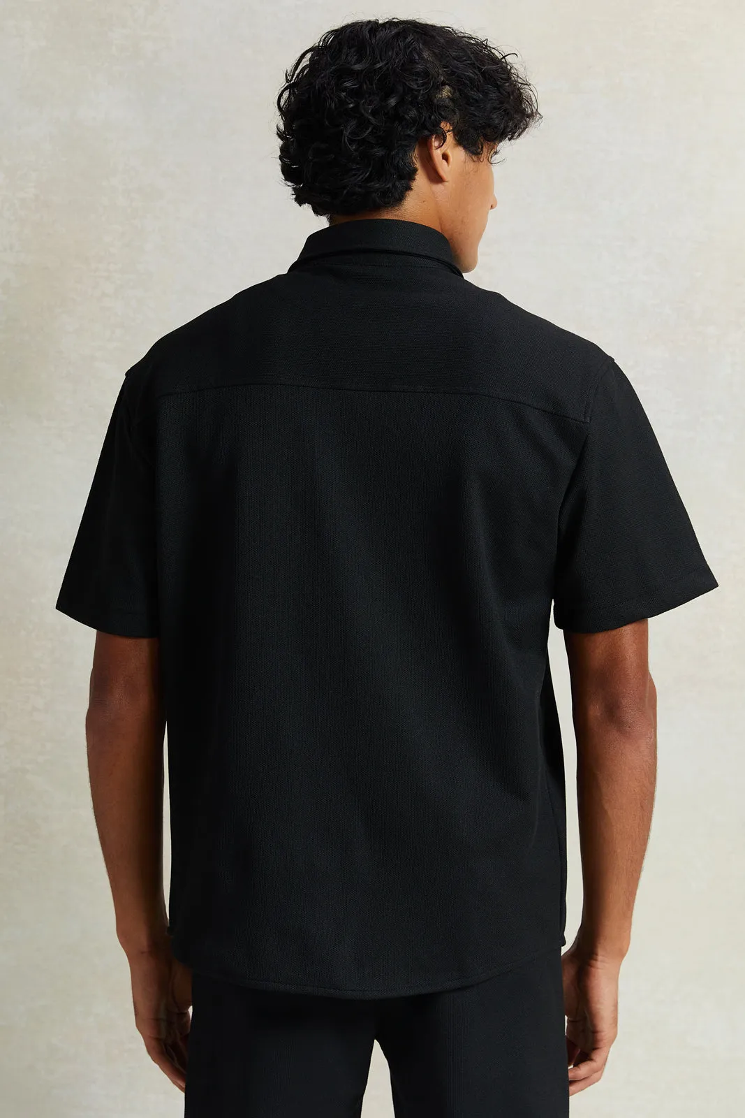 Men Black Boxy Fit Overshirt