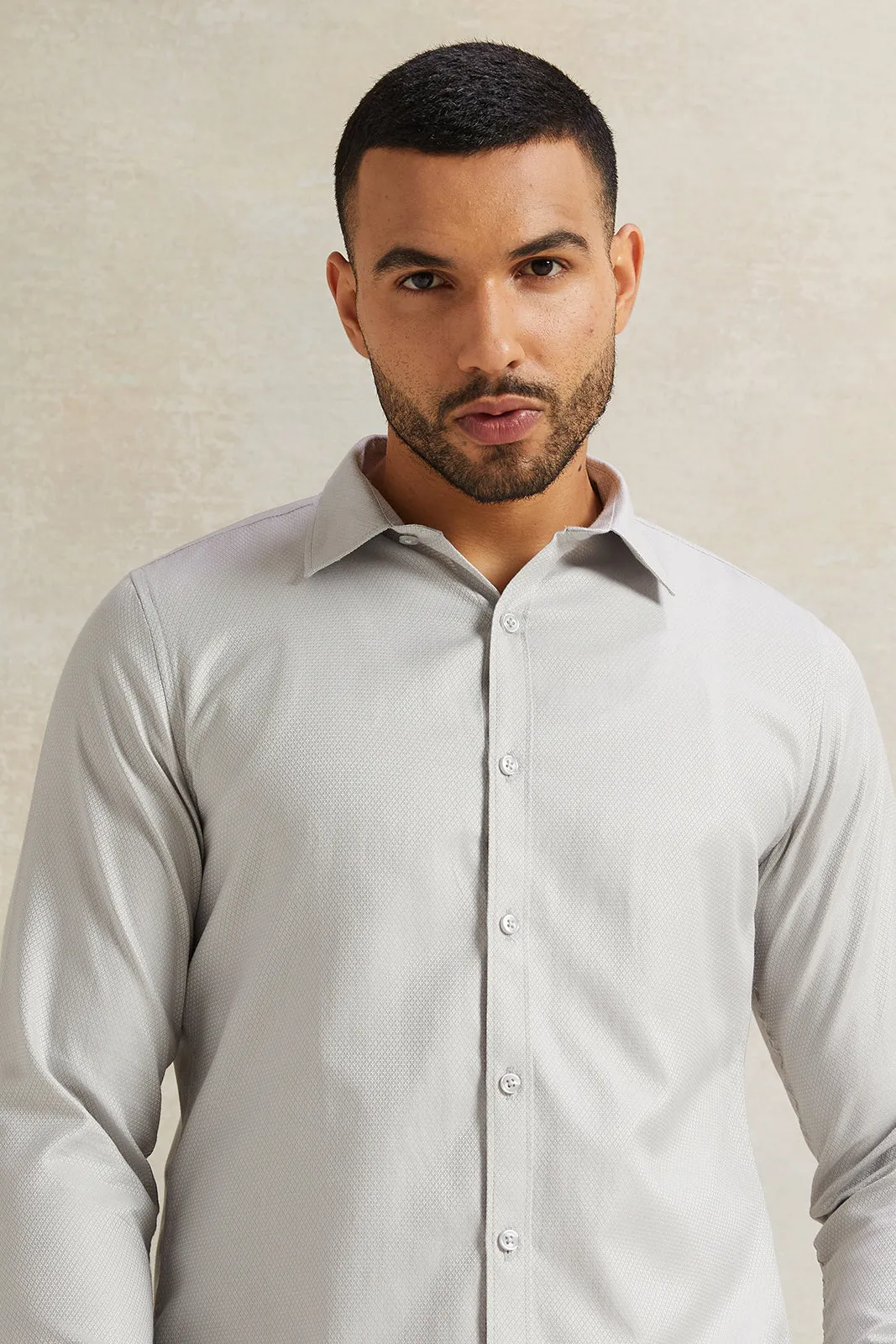 Men Grey Stand-Up Pack Shirt