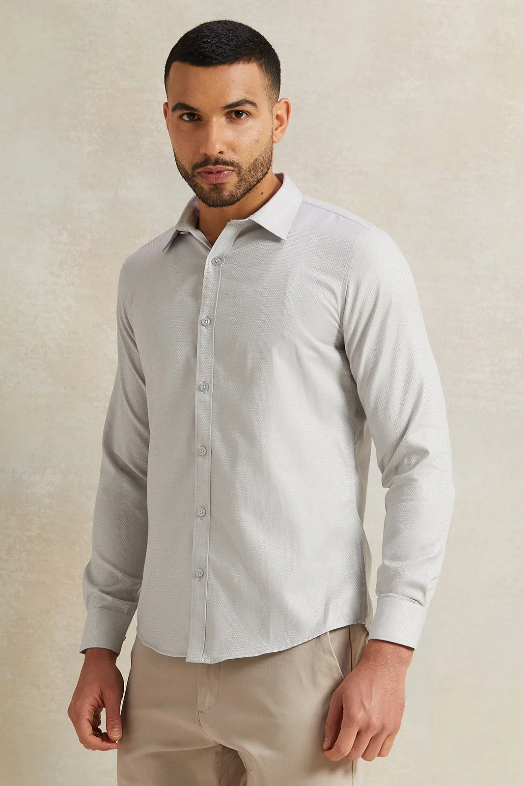 Men Grey Stand-Up Pack Shirt