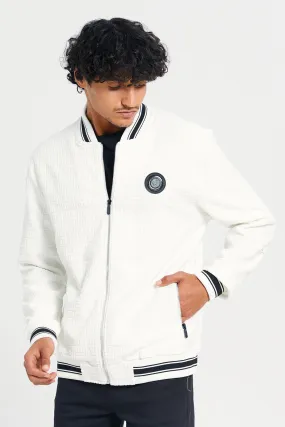 Men White Jacquard Knit Jacket