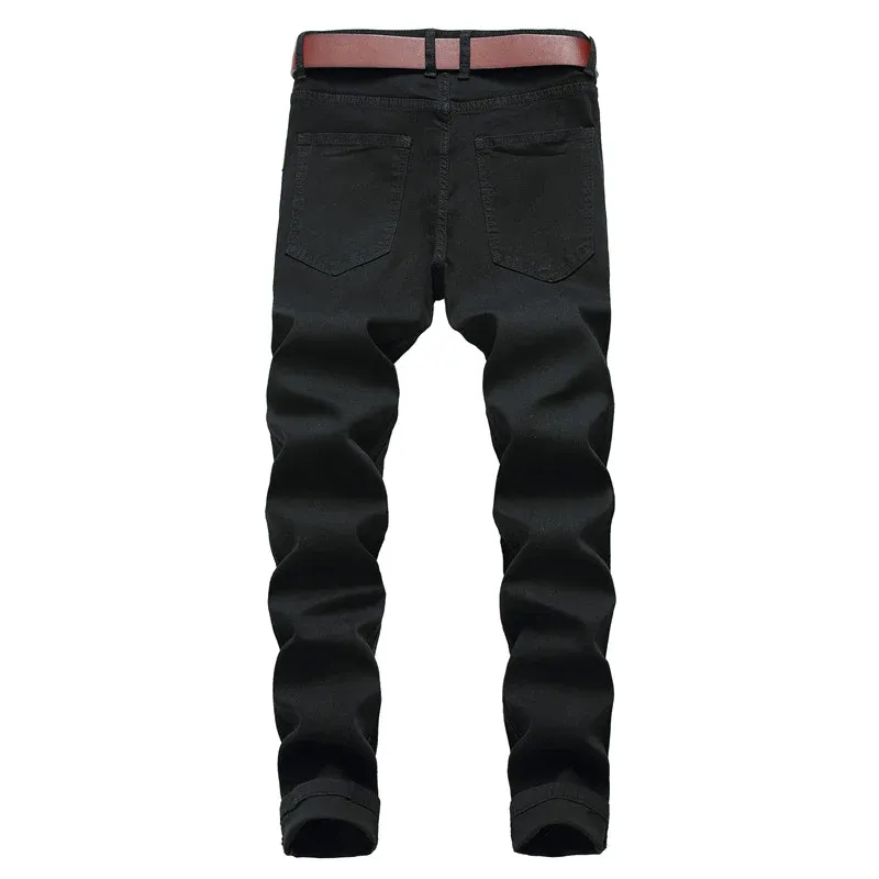 Men's Ripped Jeans Straight Pants Mid Waisted Urban Jeans Denim Trousers