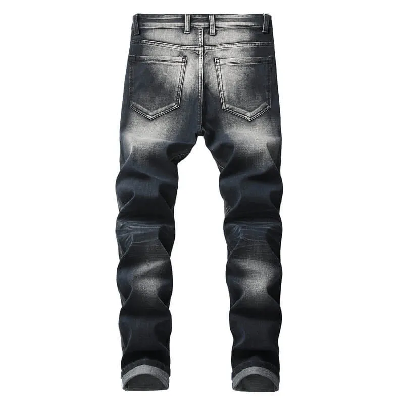 Men's Urban Straight Pants Motorcycle Jeans New Mid Waisted Jeans