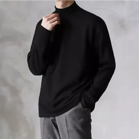 Mens Winter Solid Casual Plush Turtleneck Loose Fit Sweater