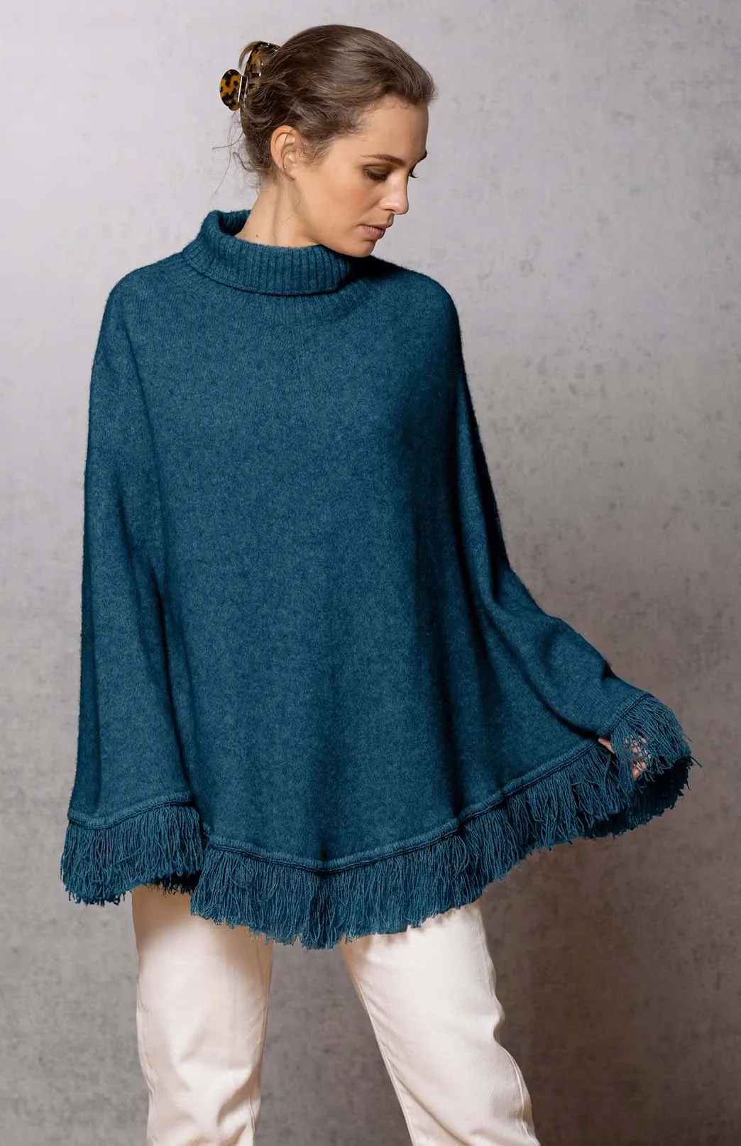 Merino & Possum Fringed Poncho