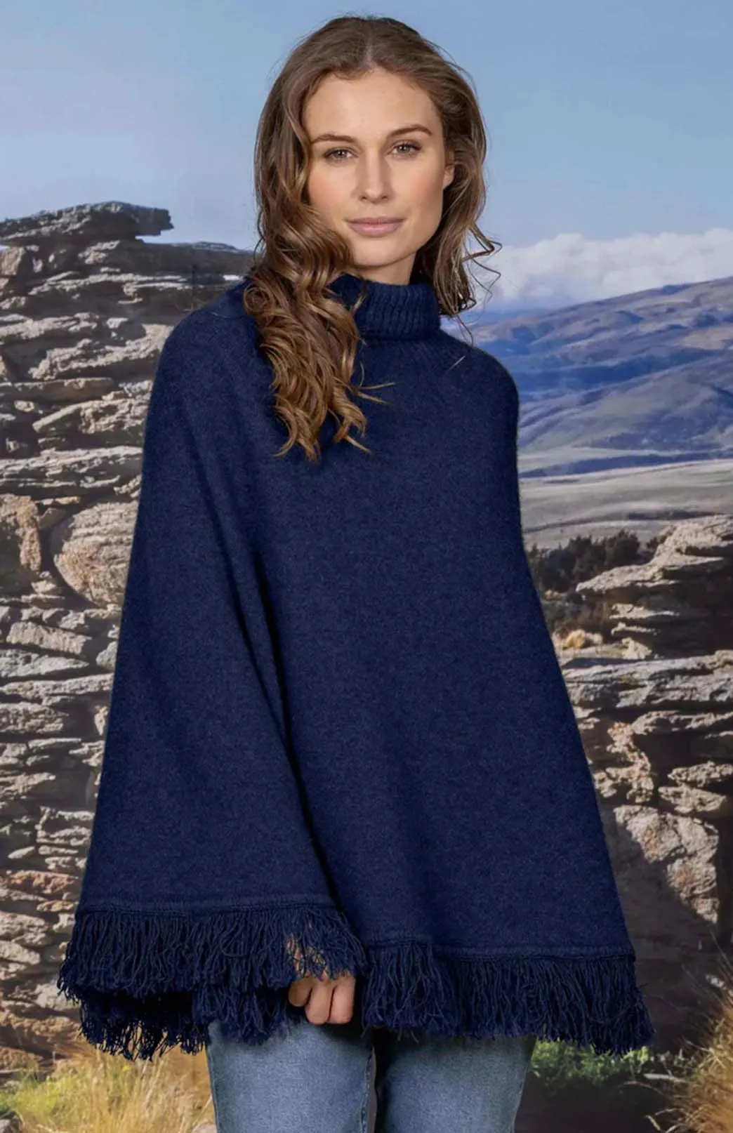 Merino & Possum Fringed Poncho