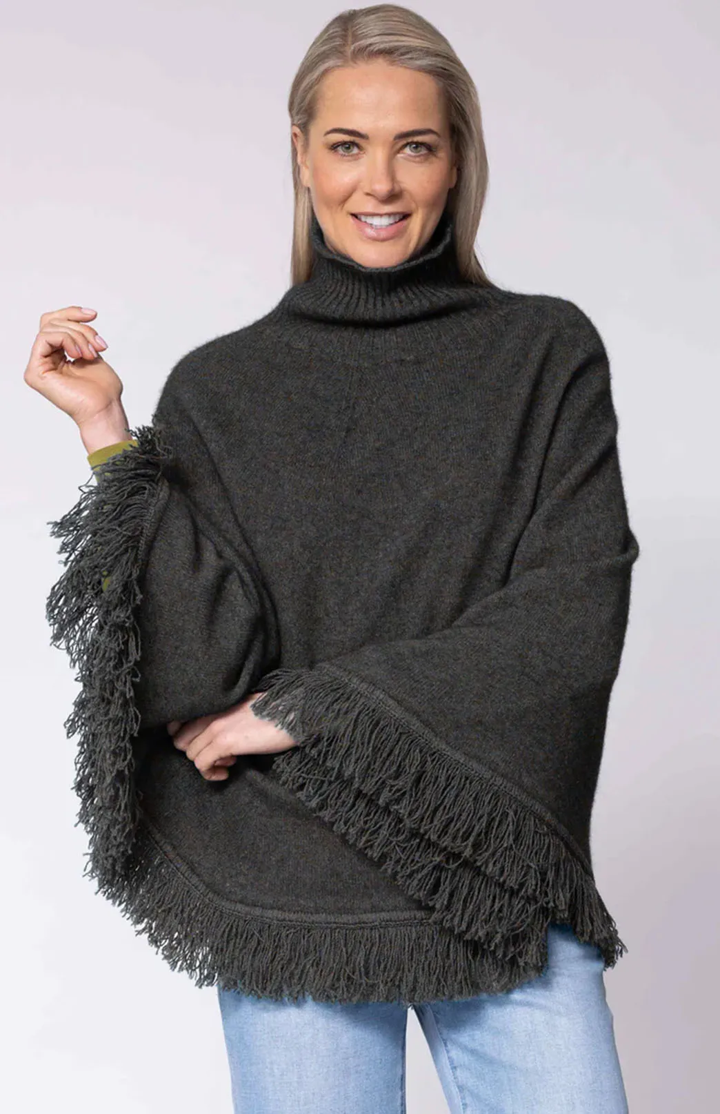 Merino & Possum Fringed Poncho