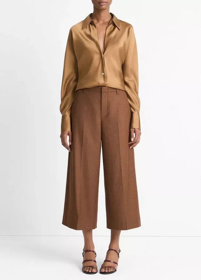 Mid-Rise Brushed Flannel Culotte in Dark Almond