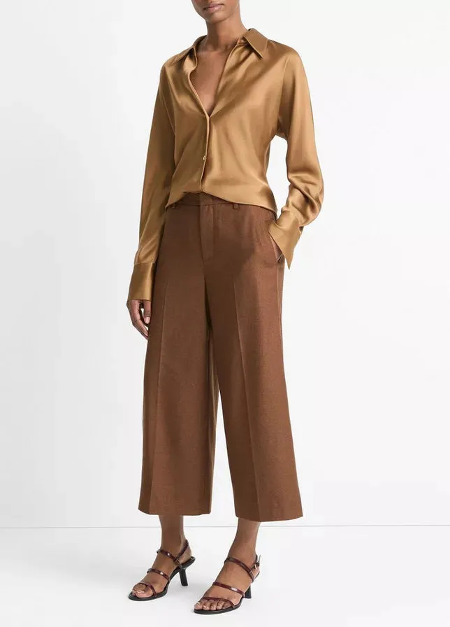 Mid-Rise Brushed Flannel Culotte in Dark Almond