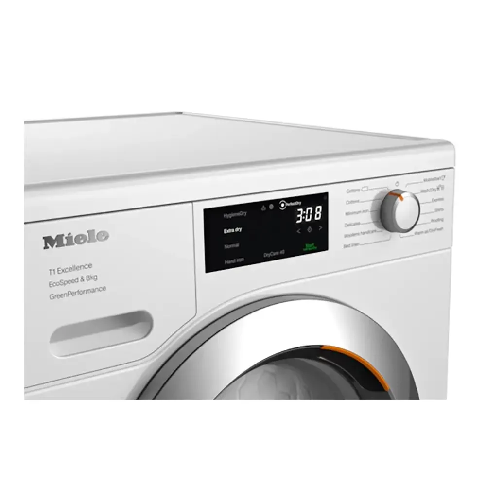 Miele TEF765WP 8kg T1 Freestanding Heat Pump Dryer with EcoSpeed and DryCare 40, 59.6cm Wide - Lotus White