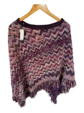 Missoni Size One Size Purple & tan print Wool Blend Knit Fringe Poncho Sweater