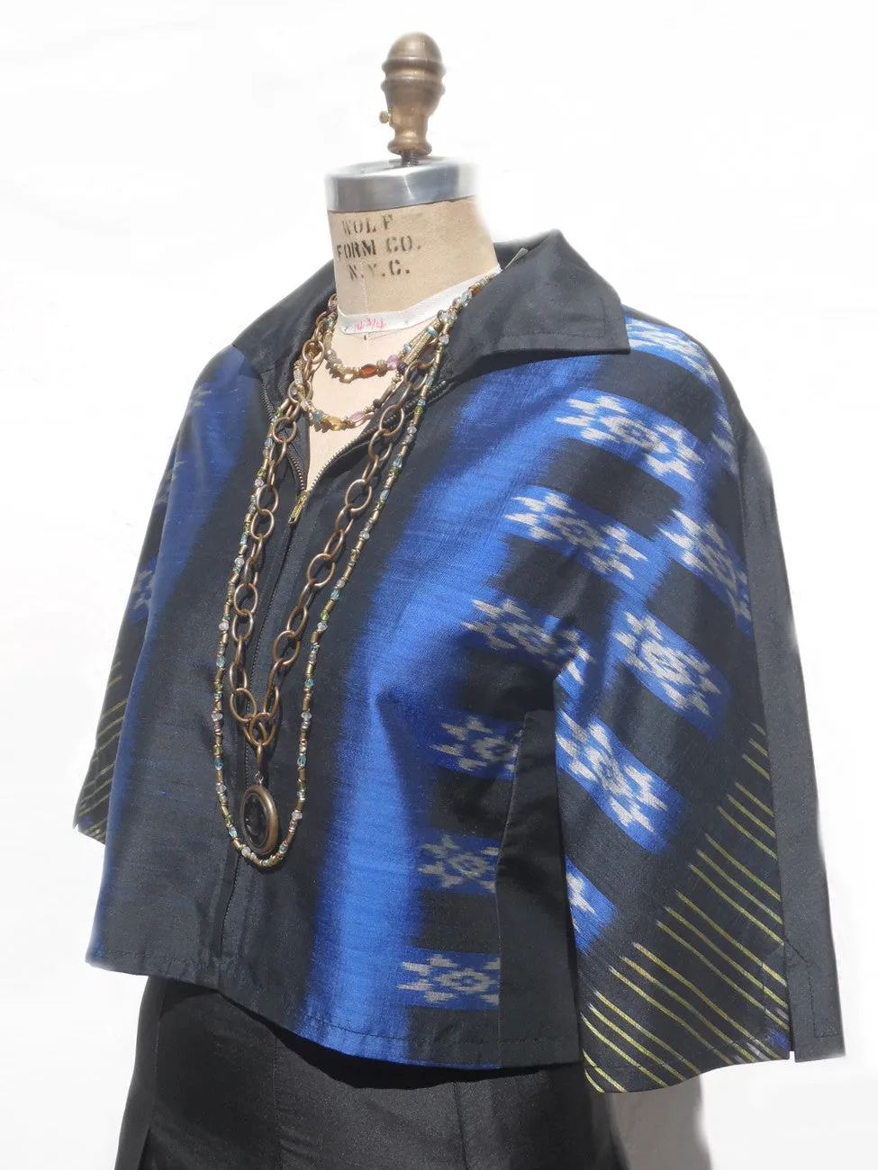 Modern Ikat Couture Cut Jacket Black And Cobalt